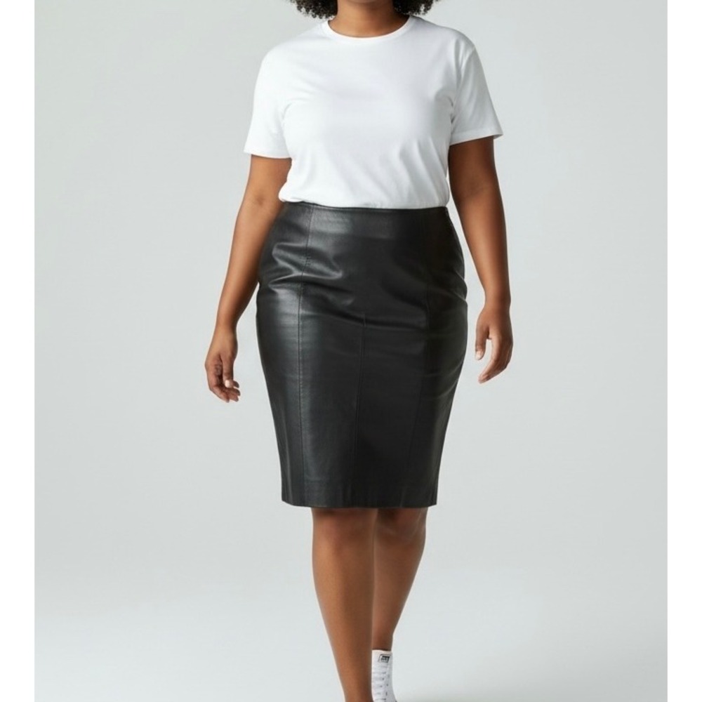 Santa Fe VTG Leather Pencil  Mini Skirt 16 Black‎ Lined Timeless Edgy 90s Y2K